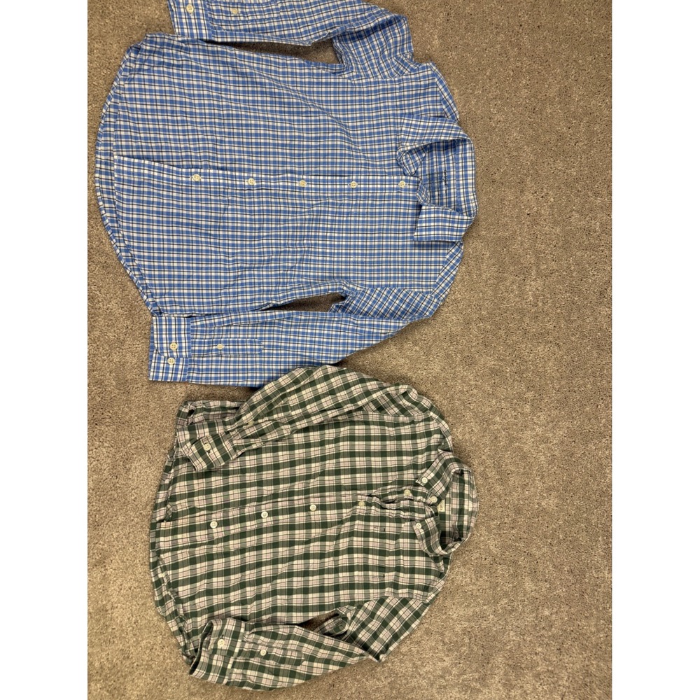 Boys Plaid Button Down Shirt Bundle Cat & Jack Crewcuts Size S 6 7 Blue Green